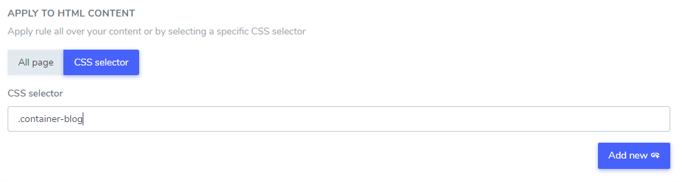 Apply button and CSS selector text field
