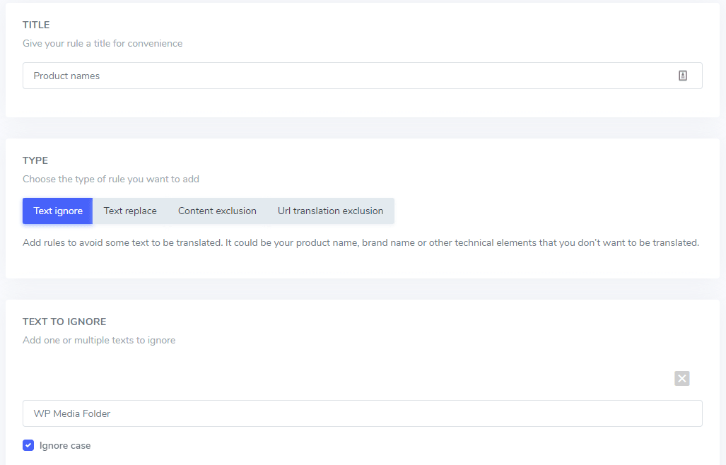 Screenshot of translation interface with input fields