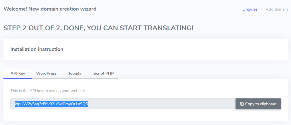 Step 2 out of 2, done. You can start translating!