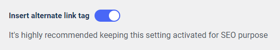Toggle switch for SEO setting