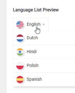 A dropdown menu showing a list of languages