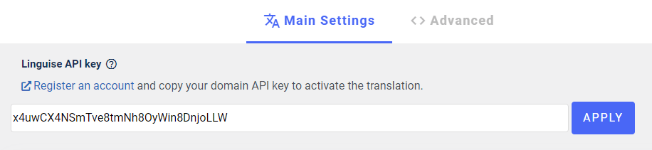 Translation API key activation page