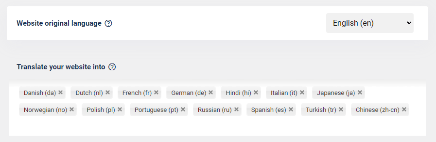 List of languages to translate website