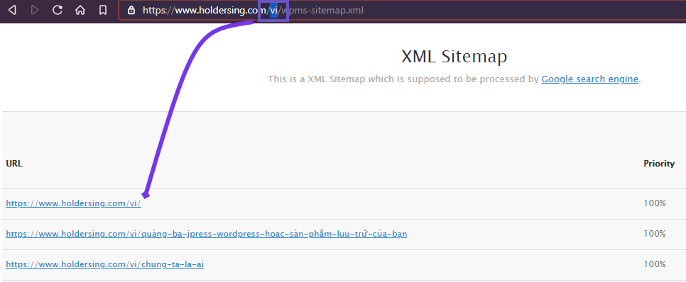 A line graph on an XML sitemap page