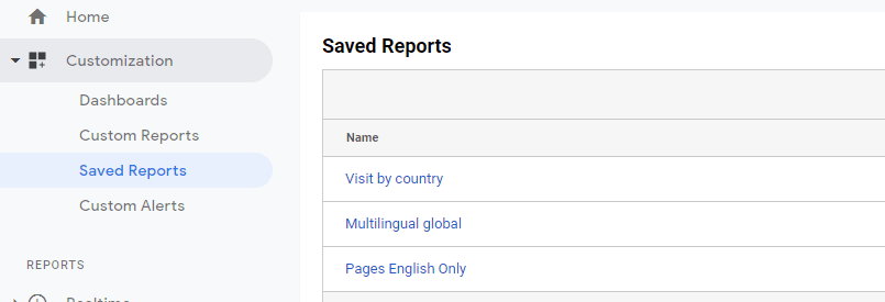 Screenshot of saved reports section. Various report options available.