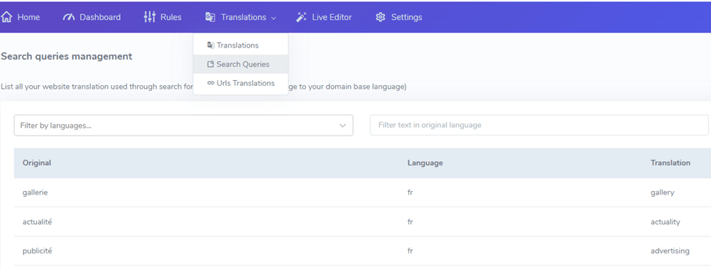 Social media management interface, dashboard view
