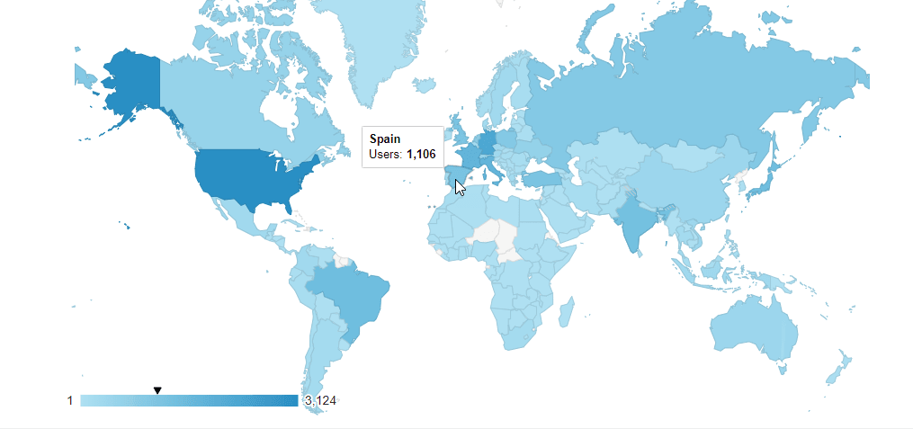 A world map with various shades of blue