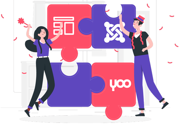 WooCommerce puzzle pieces being fitted together by two people. This represents the coming together of different elements.