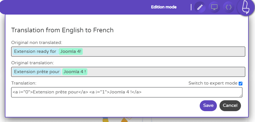 Screenshot of a translation interface