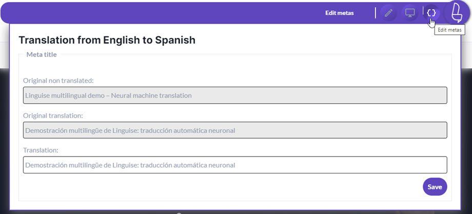 Screenshot of a translation interface from English to Spanish. Online translation tool.
