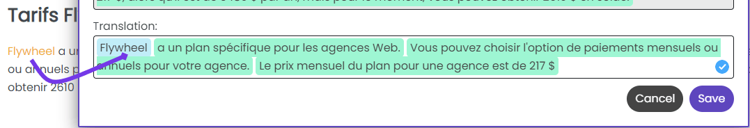 Capture d'écran des tarifs et paiement