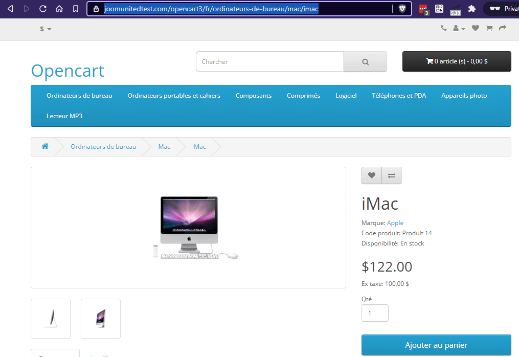 Ecommerce website product page for iMac