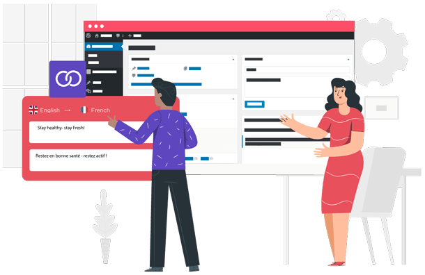 Two people in front of a large computer screen, pointing and gesturing. The screen displays various lines of code and data.