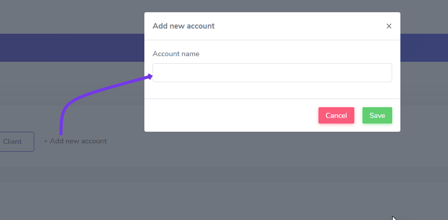 A popup window to add a new account