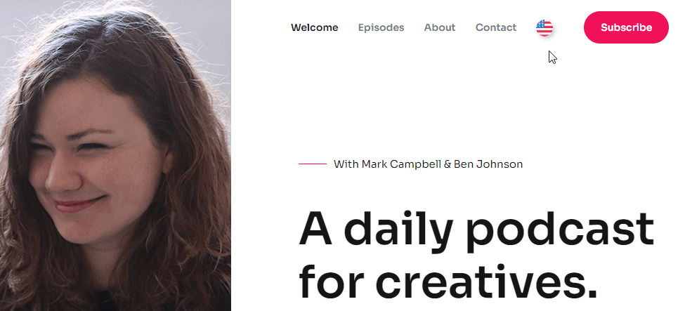 Woman smiling, daily podcast for creatives