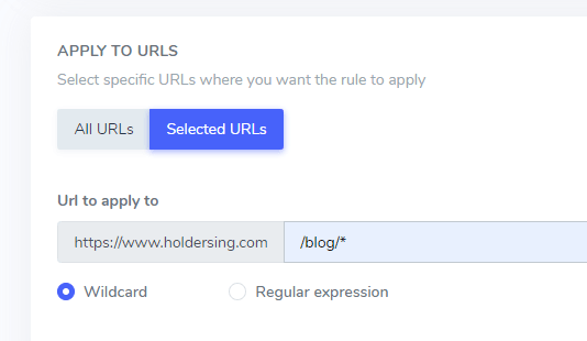 Settings to apply rule to specific URLs