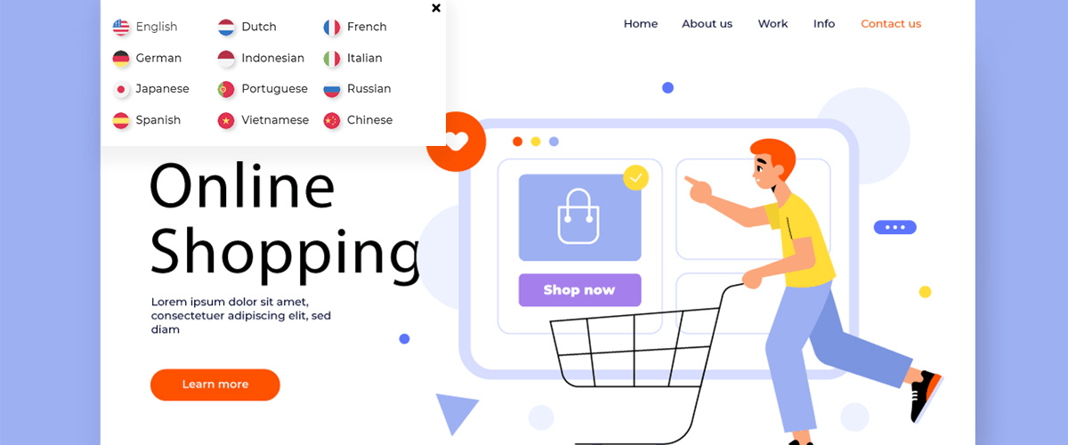 Online shopping website interface with a person