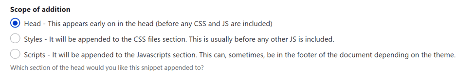 A multiple choice question about head section additions.