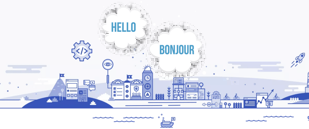 A stylized illustration of Mumbai city with clouds