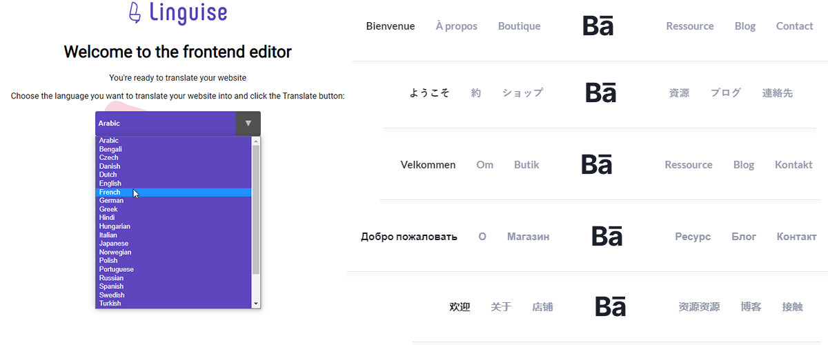Screenshot of Lingui.se front end editor. Welcome to the front end editor.