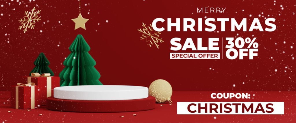 Christmas sale banner with 30% off discount. Merry Christmas