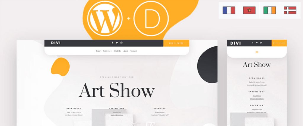 Uma captura de tela de um design de site de exposição de arte.