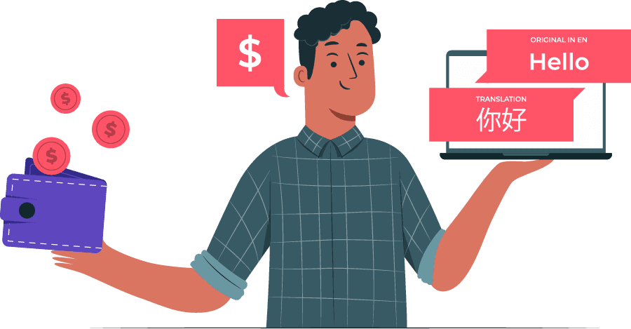 Man holding a wallet with money and a package