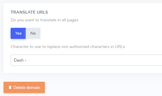 Website translation settings