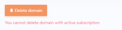 Error message for deleting domain with active subscription