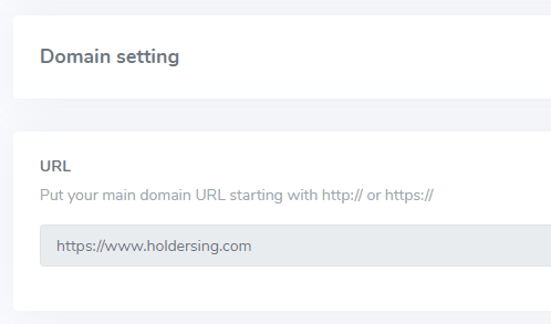 Domain setting URL input field. Enter main domain URL.