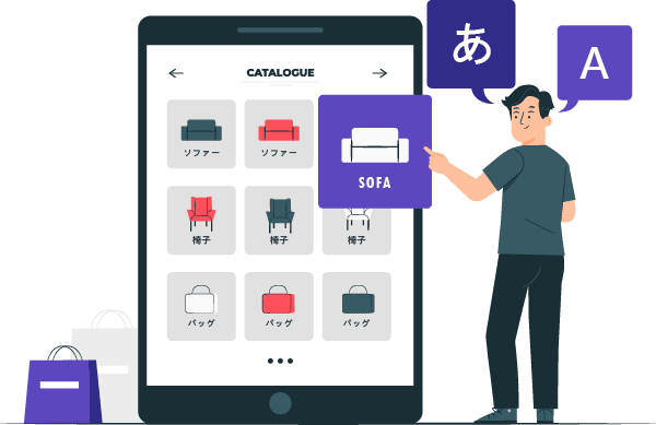 Man using phone to book travel. Various travel icons on screen.