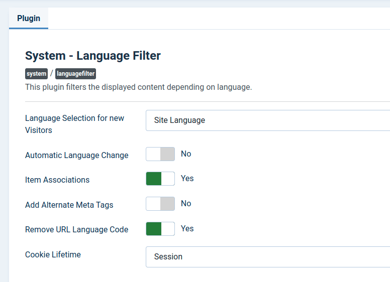 Language filter plugin settings page