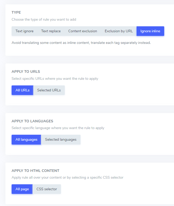 Translation exclusion options for specific content