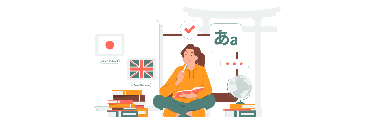 A man sits cross-legged with a laptop and books. He appears to be learning languages.