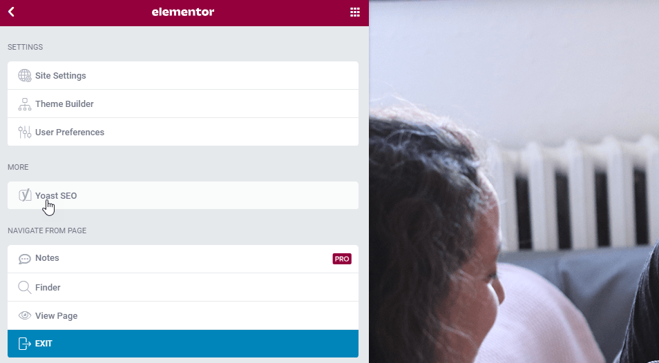 A gray scale image of a person's face beside a menu. The image appears to be pixelated.