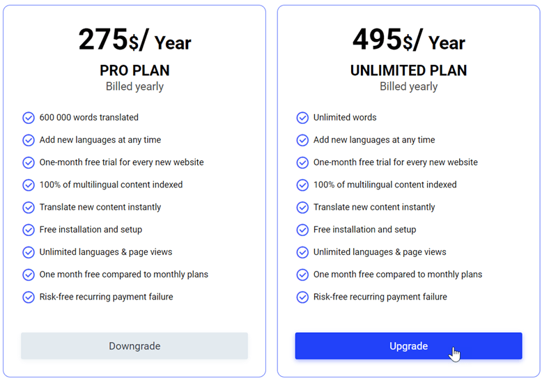 Comparison of Pro and Unlimited plans