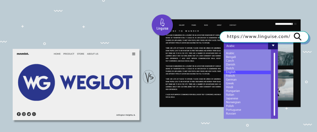 Logotipo da Weglot e página de exemplo do MyCleanse.
