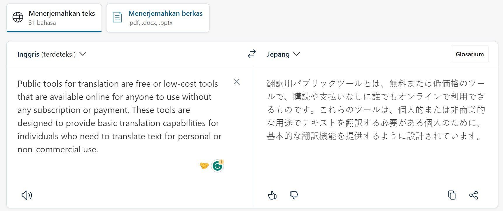 screenshot of public domain books for translation website