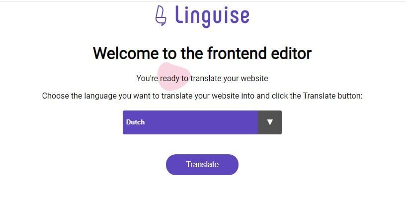 Translation interface to choose language and translate website