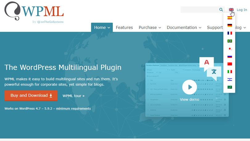 WPML multilingual plugin for WordPress. Make your site multilingual.