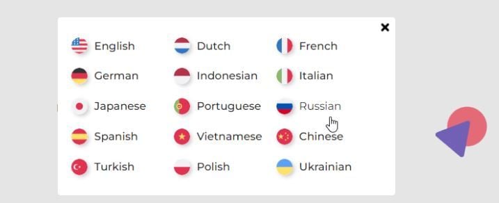 Multilingual options for website translation