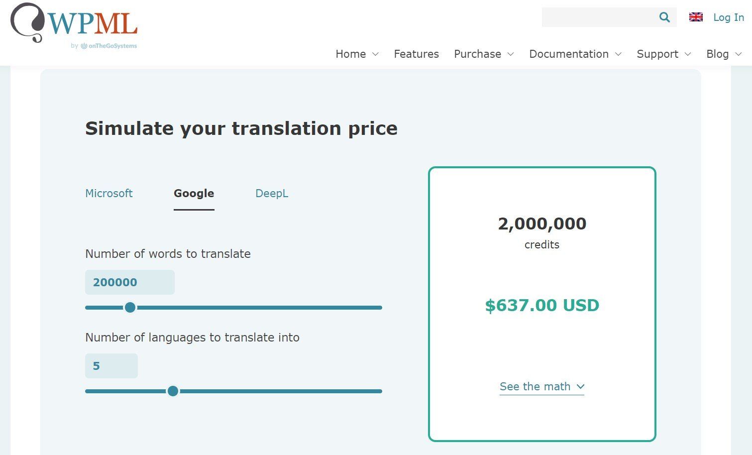 WPML translation price simulation tool. Estimate translation costs.