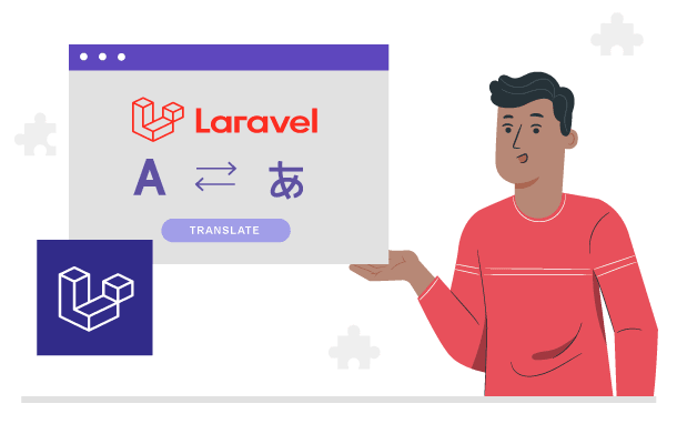 Man presenting Laravel translation on screen