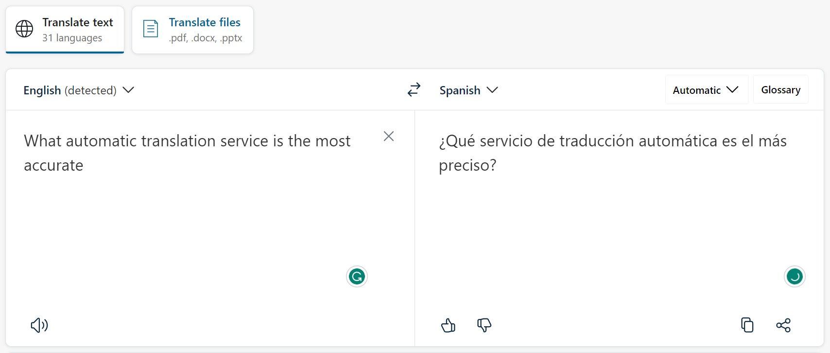 Comparing translation services, automatic translation tools.