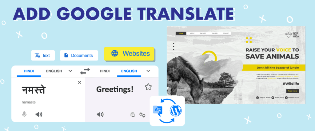 Imagem em preto e branco de páginas da web com o Google Translate
