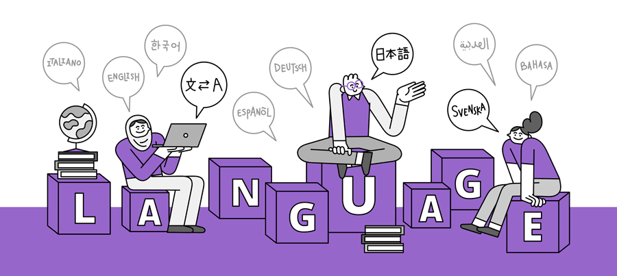 Pessoas se comunicando em diferentes idiomas.