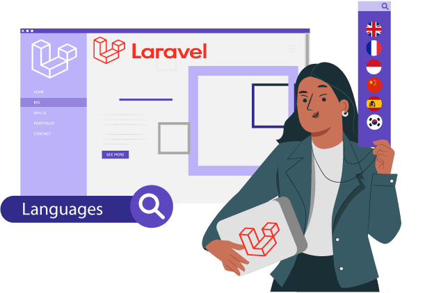 A developer holding a book on Laravel.