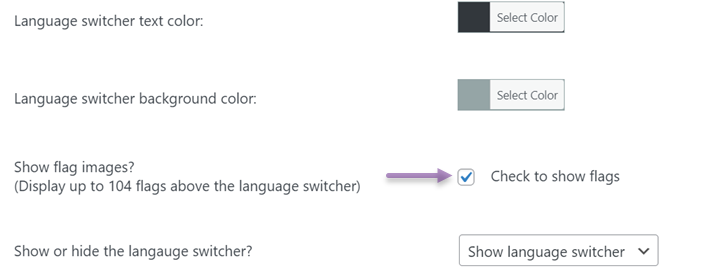 Settings for customizing language switcher appearance