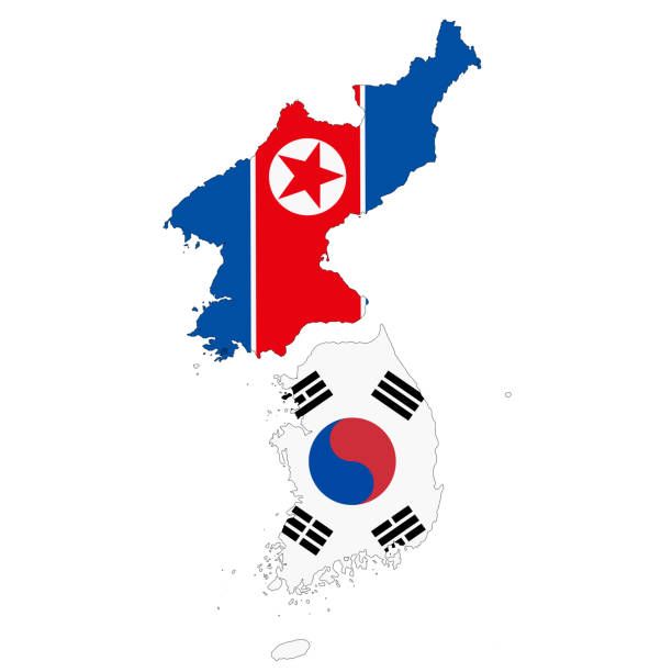 Map of Korea with North and South flags. Divided Korea.