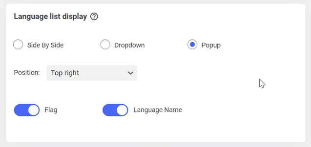 A popup window for customizing language list display